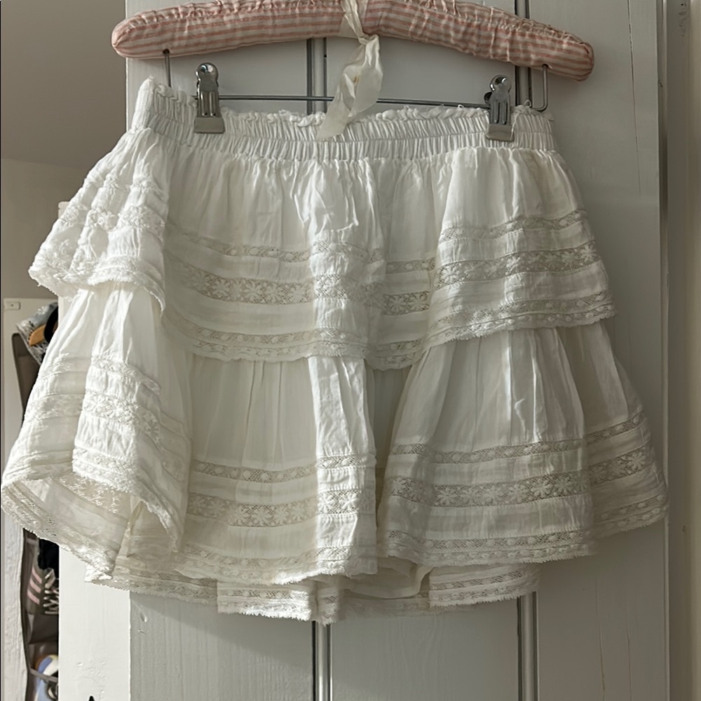 Loveshackfancy White Lace Tiered Mini Skirt M